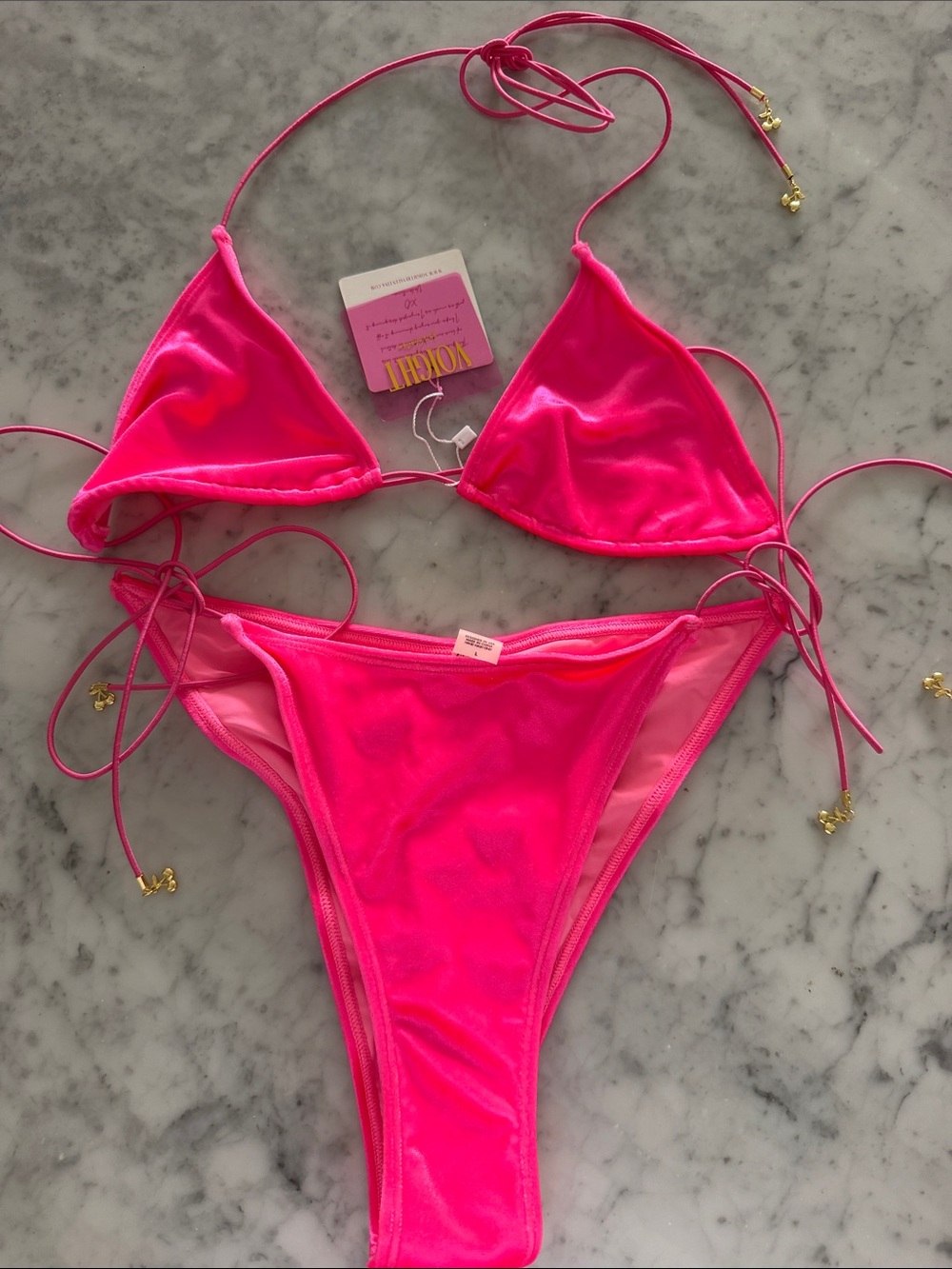 VOIGHT Hot Pink Triangle String Bikini Set